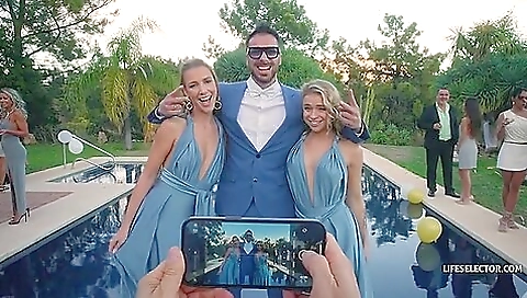 Sexy brunette hair in red-had painful video